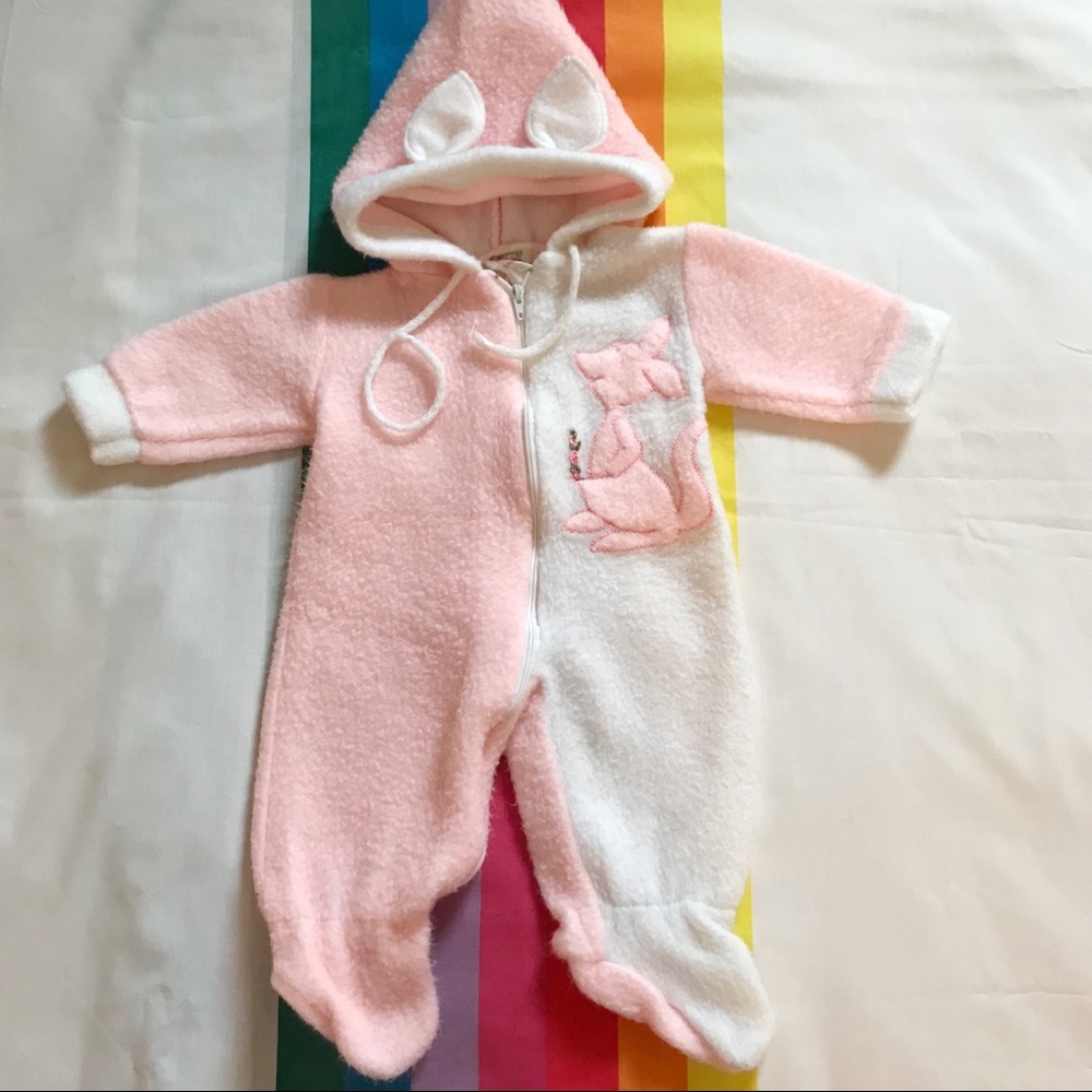 80s Pink Kangaroo Hooded Footie Pajamas